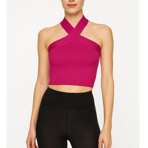 Aritzia Babaton Sculpt Knit Tank Women's Small Fuchsia Criss Cross Crop